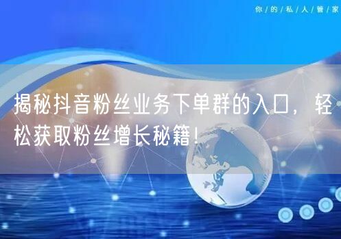 揭秘抖音粉丝业务下单群的入口，轻松获取粉丝增长秘籍！