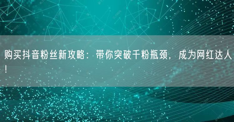 购买抖音粉丝新攻略：带你突破千粉瓶颈，成为网红达人！